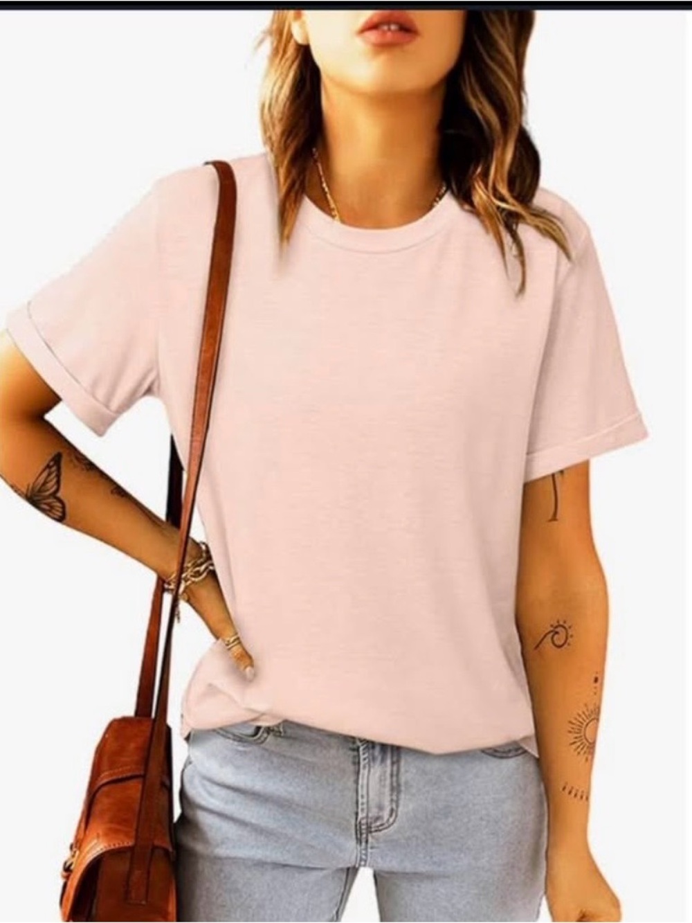 Casual Women's Crewneck T-Shirt in Light Pink